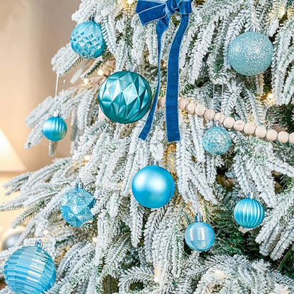 JORNOY Christmas Tree Ornaments Set, 47 Pack Assorted Shatterproof Hanging Balls Decorations, Plastic Bulbs Bulk with Lanyard for Home Holiday Party Decor, 3-Sizes (Sky Blue)
