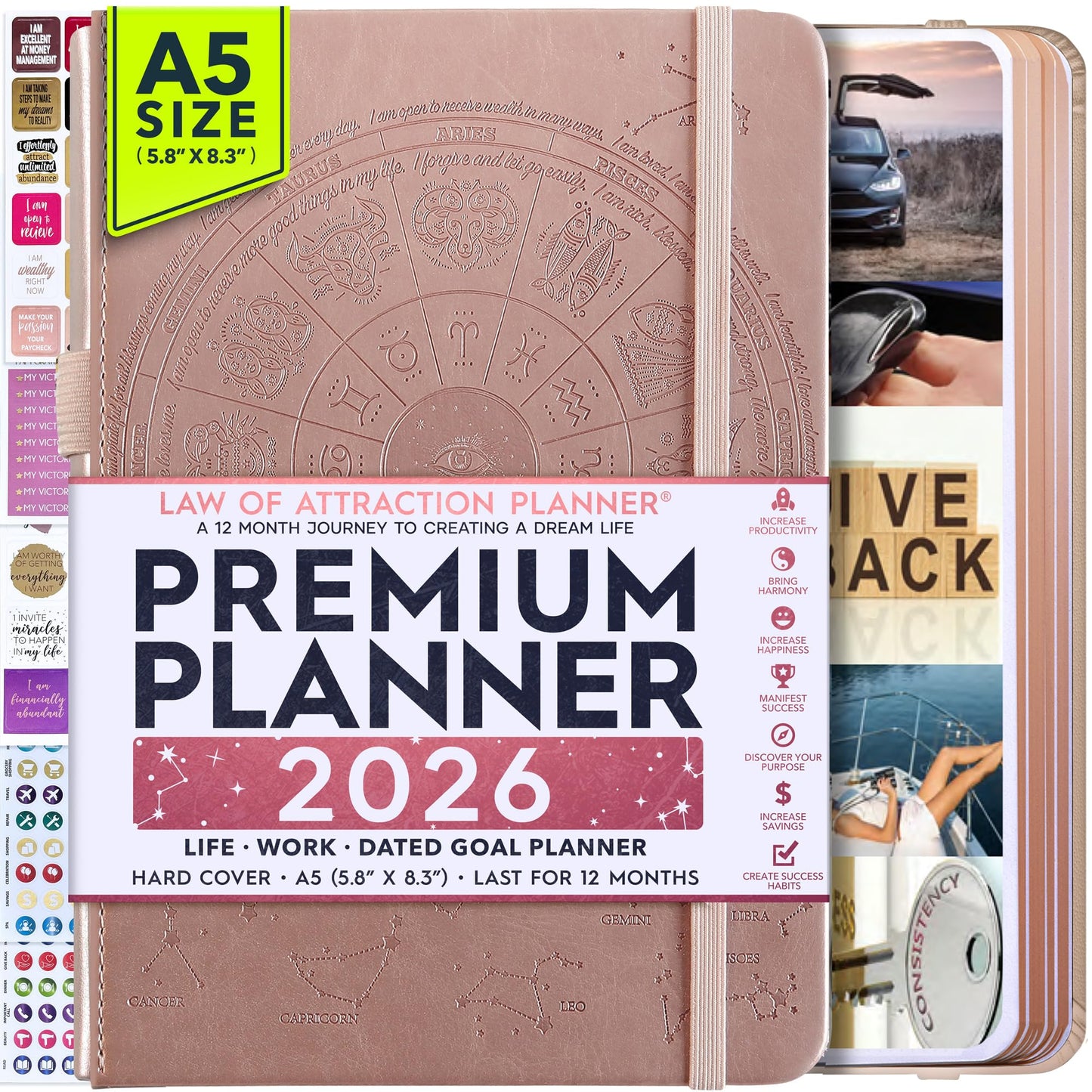 Law of Attraction Planner 2026 Deluxe with Productivity App | Weekly & Monthly Goal-Setting Planner, Life & Gratitude Journal | Include Foldable Vision Board, Gift Box & Stickers