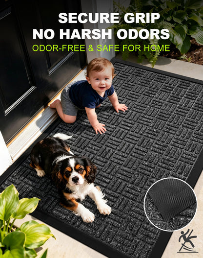 Mibao Front Door Mat, Heavy Duty Durable Welcome Mat for Outdoor Indoor, Dirt Trapper Waterproof Super Absorbent Door Mat for Entryway Outside Patio Porch, 29.5" x 17", Grey