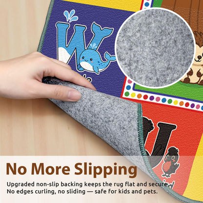 Upgrade Ultra Non Slip ABC Rugs for Kids Playroom, 4x7 Washable Alphabet Floor Play Mat for Toddlers Baby, Educational Learning Baby Carpet with Animals for Nursery, Classroom & Bedroom, 48"x80"