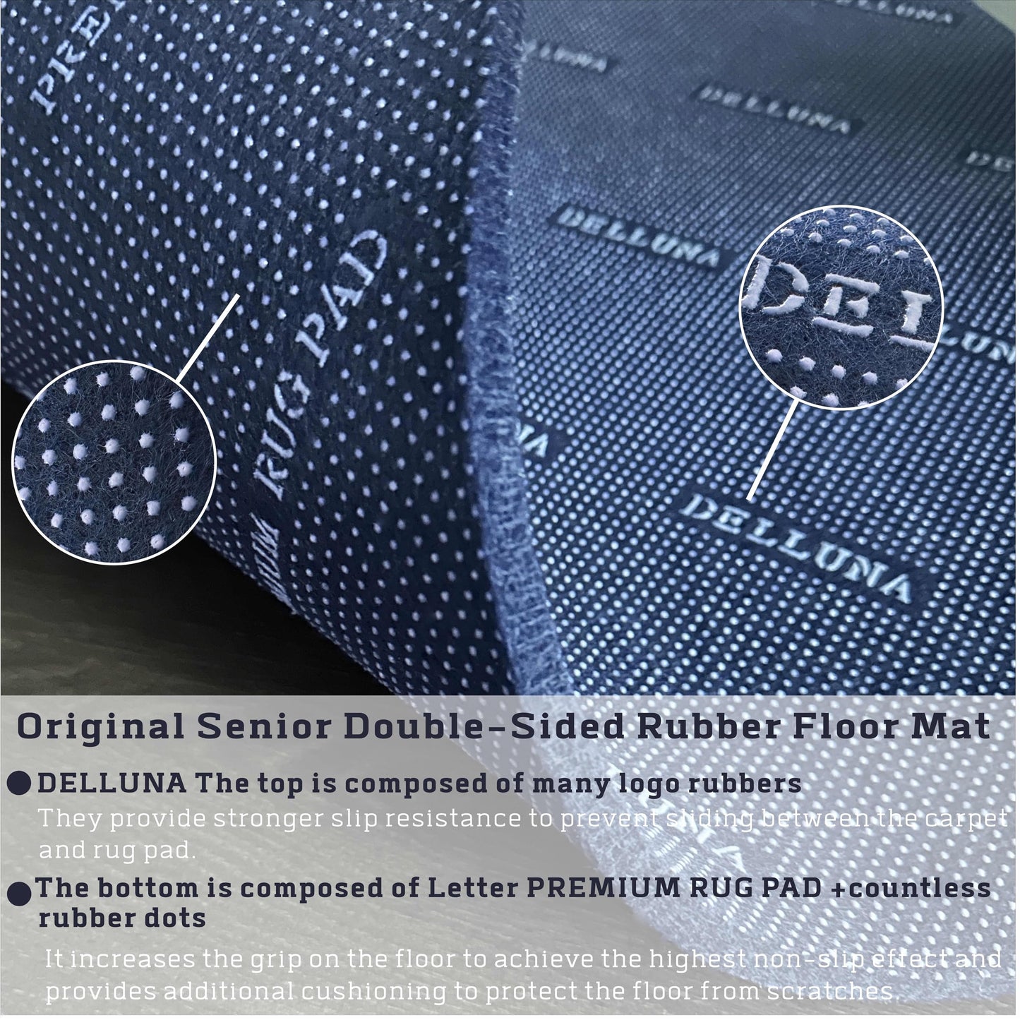 DELLUNA Non-Slip Area Rug Pad 1/8" Thick Double Side Rubber + Felt, 4'x6' Premium Deluxe Cushioned- Safe for All Floors, Adds Comfort and Protection, Ultra Strong Grip, Stop Rug from Moving.