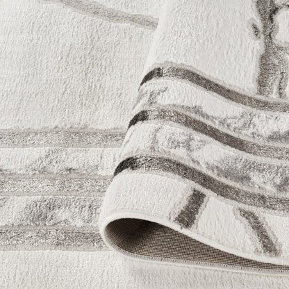 GLORY RUGS Area Rugs Marble 8x10 Cream Silver Border Carpet Elegant Modern Abstract Rug Living Room Dining Bedroom Rug