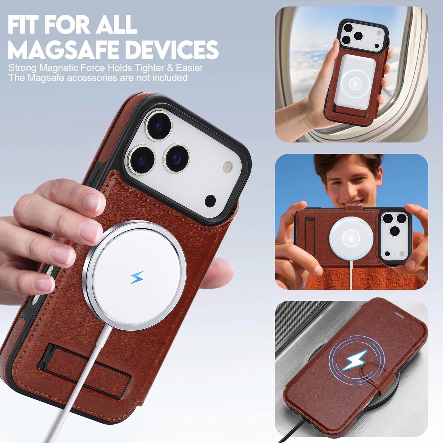 CIVICASE for iPhone 17 Pro Max Wallet Case with Stand,PU Leather Flip Credit Card Holder Slots (RFID Blocking),Compatible with Magsafe Magnetic Holder Phone Cover Women Men,Dark Brown