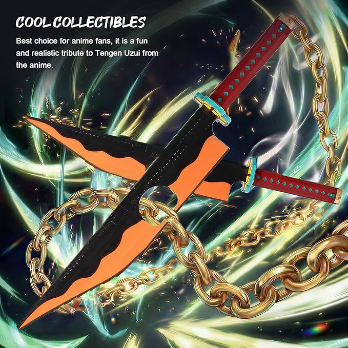 Jorumo Sword Building Set 82in Double Blade Tengen Uzui Sword Building Block with Stand Handmade Cosplay Anime Sword Toy Building Set for Collecting and Gifting 1478Pcs