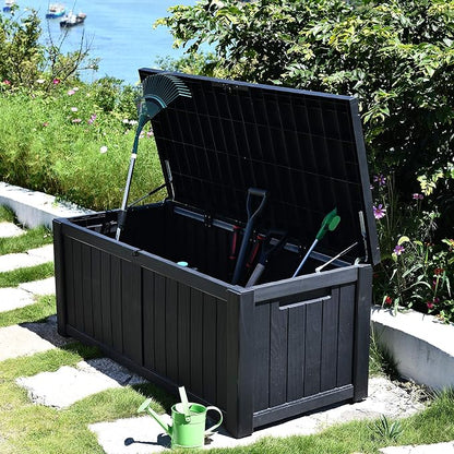 YITAHOME 120 Gallon Outdoor Storage Deck Box, Large Resin Patio Storage for Outdoor Pillows, Garden Tools and Pool-Supplies, Waterproof, Lockable (Black)