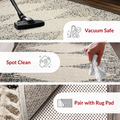 nuLOOM Bria Moroccan Shag Tasseled Area Rug - Oval 3x5 Accent Shag Rug Modern/Contemporary Off-White/Charcoal Rugs for Living Room Bedroom Dining Room Nursery Entryway