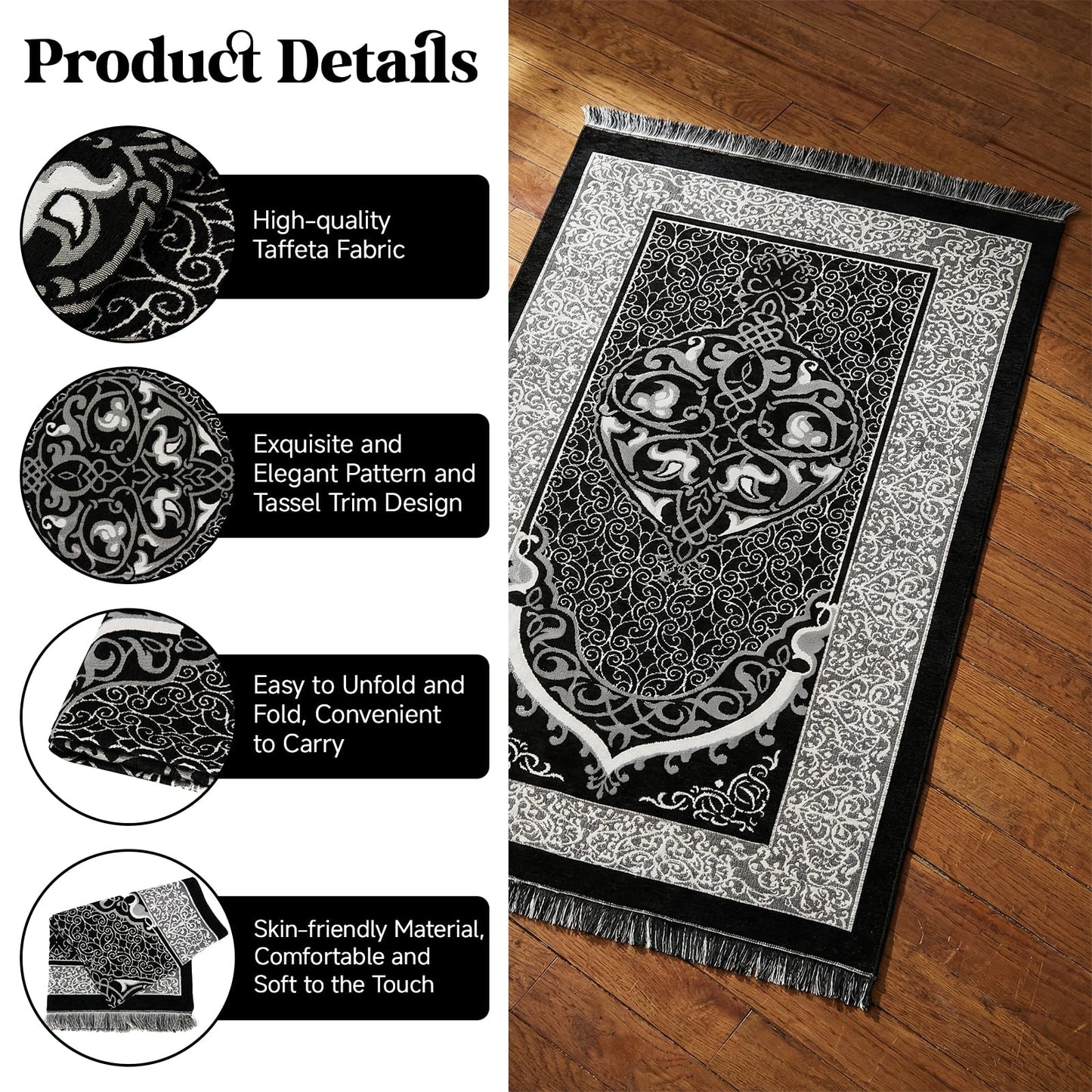 Bafeil Muslim Prayer Mat Set with Kufi Hat & Tasbih 99 Beads, Portable Islamic Prayer Rug Travel Foldable Sajjadah, Breathable Taqiyah Cap, Ramadan Eid Islamic Gifts for Men Women