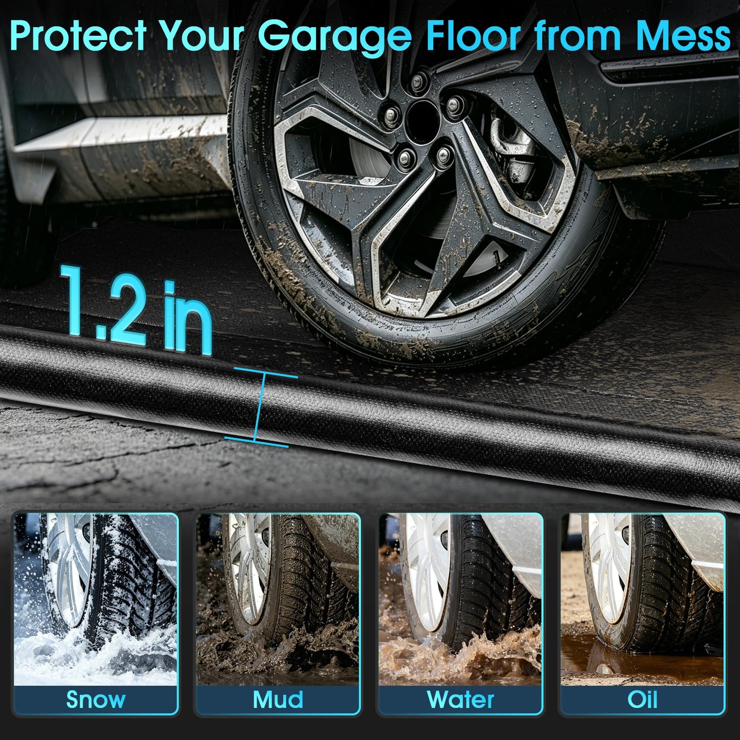 ToLanbbt 7'9" x 18' Garage Floor Mat, Heavy Duty Water Containment Mat with 1.2" Raised Edges, Protection from Snow Mud Rain and Oil, Non-Slip Garage Parking Mat for SUVs Trucks