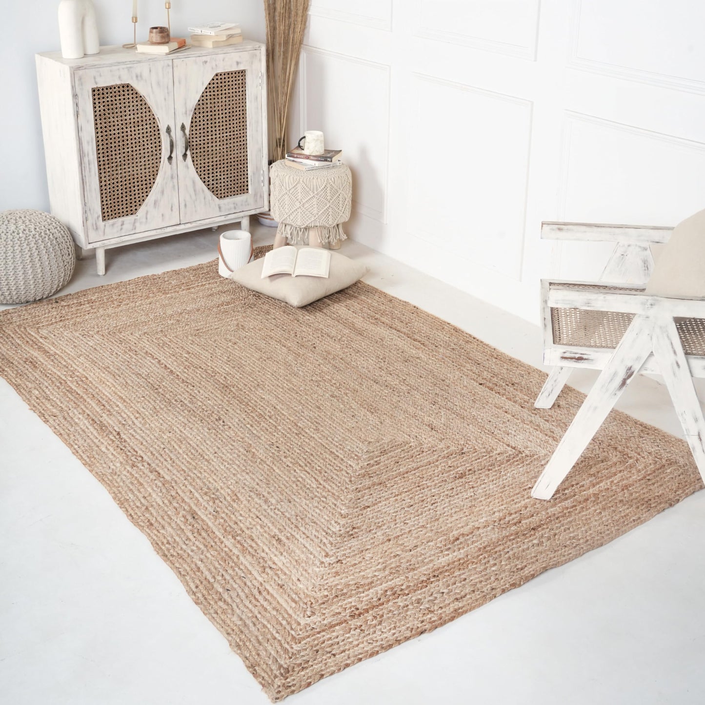 RAJRANG Large Woven Braided Jute Rug 8'x 10' - Natural Handwoven Reversible Braided Rectangle Area Rugs
