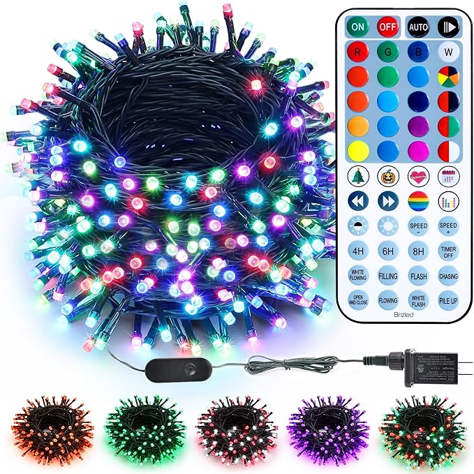 Brizled RGB Christmas Lights, 164ft 500 LED Color Changing String Lights, Dimmable Christmas Tree Light, Indoor Multifunctional Fairy Light with Remote for Outdoor Independence Day Xmas Party Decor