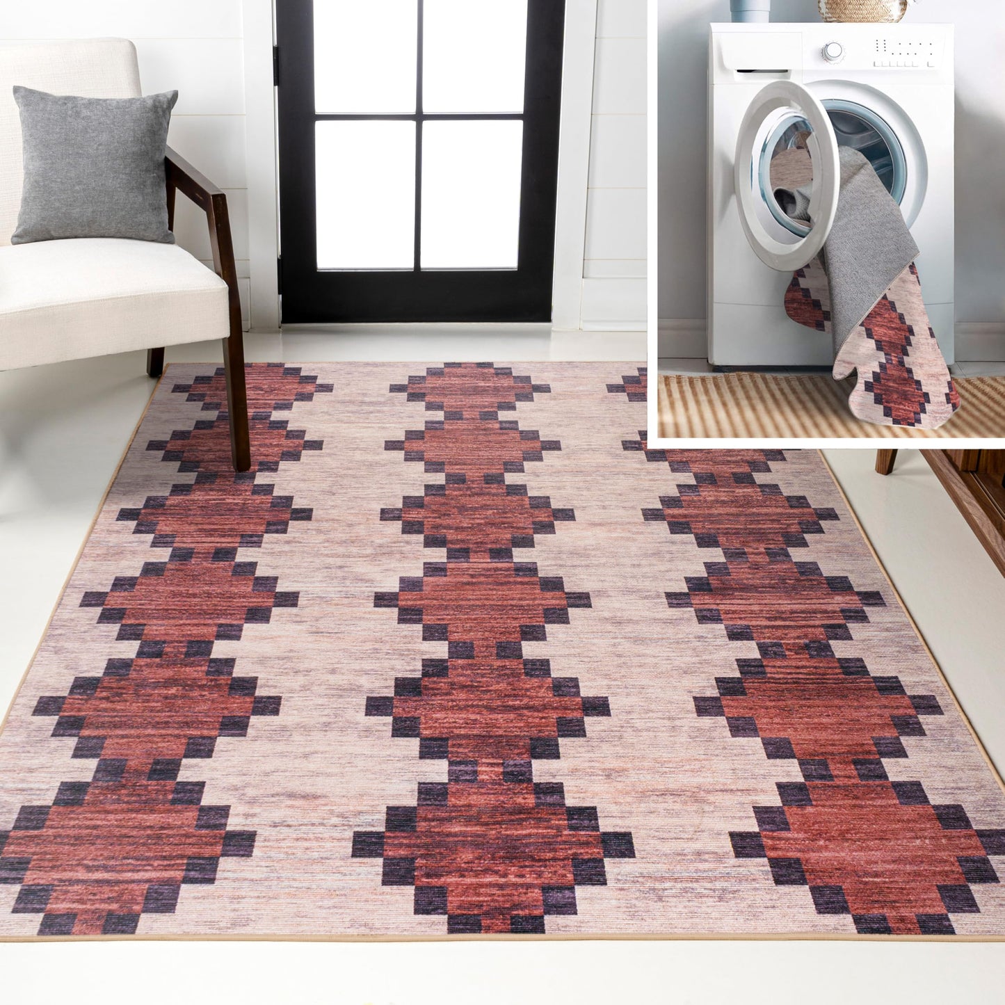 JONATHAN Y Machine Washable Red/Ivory Indoor Area Rug 8X10 ft, Timantii Modern Trellis Kilim for Living Room, Bedroom, Kitchen, Office, Easy-Cleaning, Pet-Friendly, Non-Shedding WSH123A-8