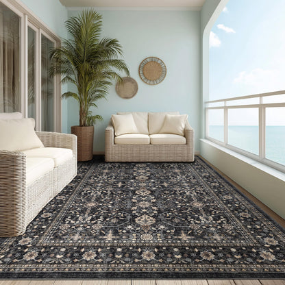 Ruaruarug Washable Area Rug 10x14 for Living Room, Bedroom, Ultra Soft Non Slip Stain & Fade Resistant, Pet & Kids Friendly, Suitable for High Traffic Areas Easy to Clean for Kitchen, Black Grey