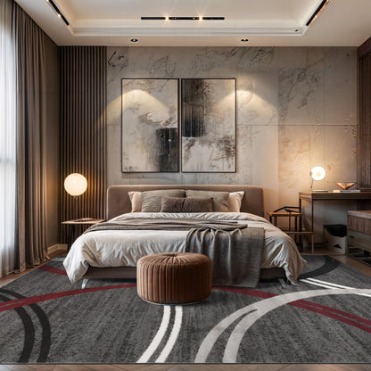 Rugshop Modern Wavy Circles Design Non-Shedding Area Rug, Carpet for Living Room, Dining Room, or Bedroom, Red, 7'10" x 10'2"