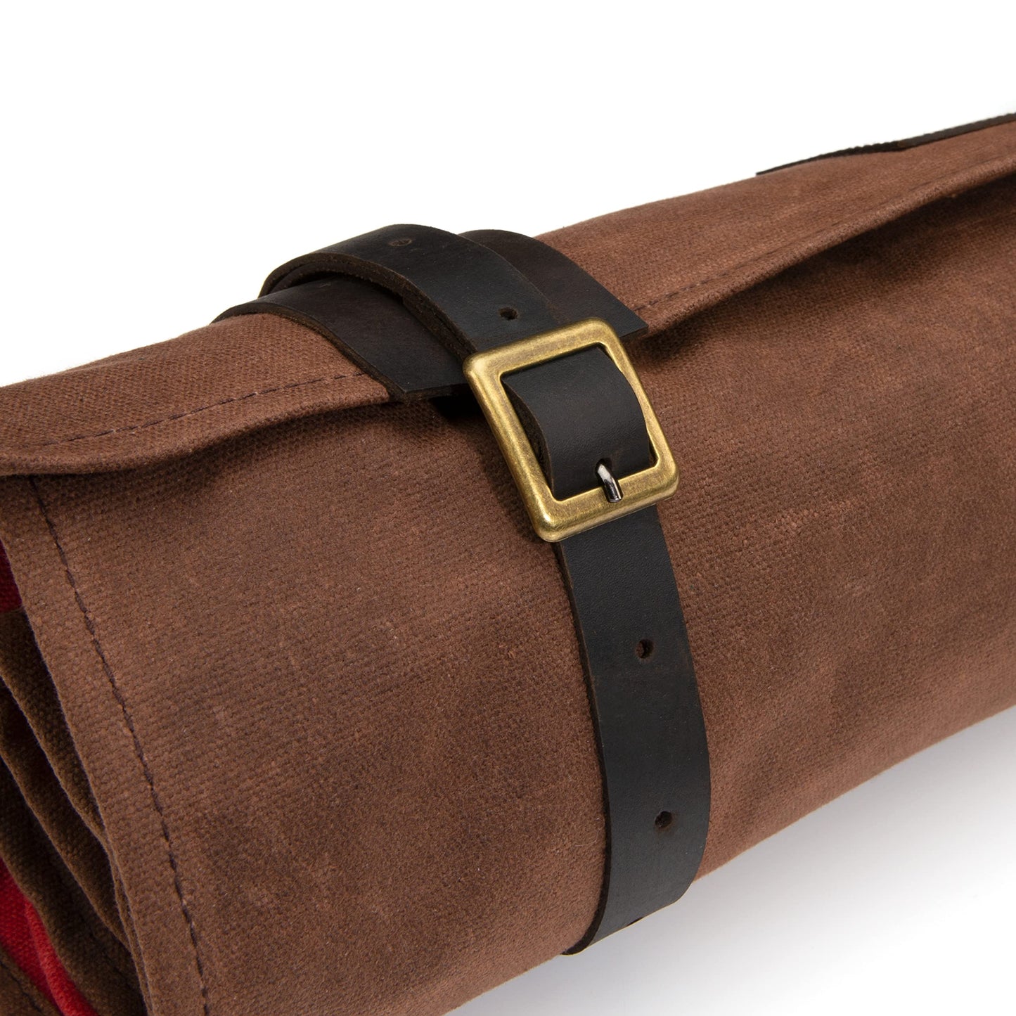 Dickies Chef Knife Roll Bag Portable Organizer and Cutlery Storage Roll, Waxed Canvas and Leather, Large