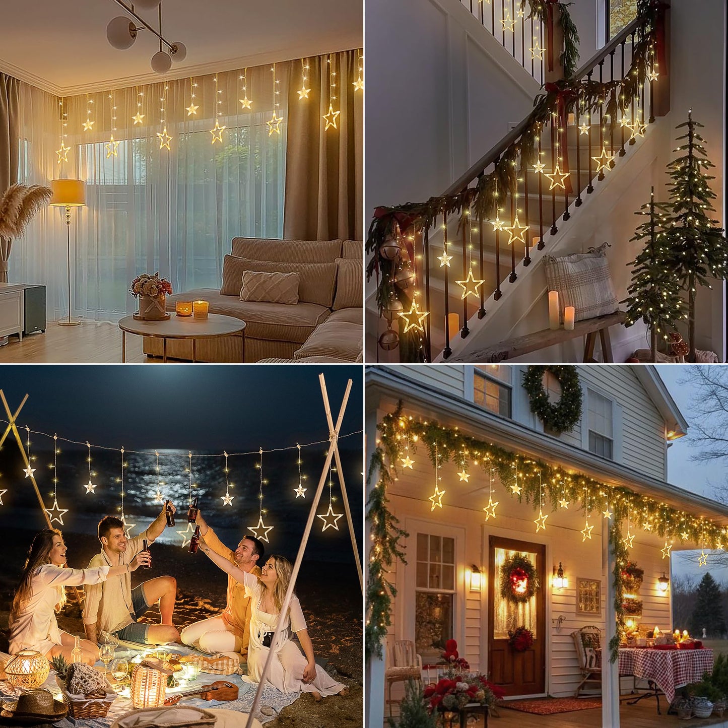 MYGOTO 126L Warm White Star Icicle Lights, 8.2FT Clear Curtain Fairy String with Connectable, Timer 8 Modes Memory, Waterproof Hanging for Christmas,Ramadan,Party,Wedding Indoor Outdoor Decorations