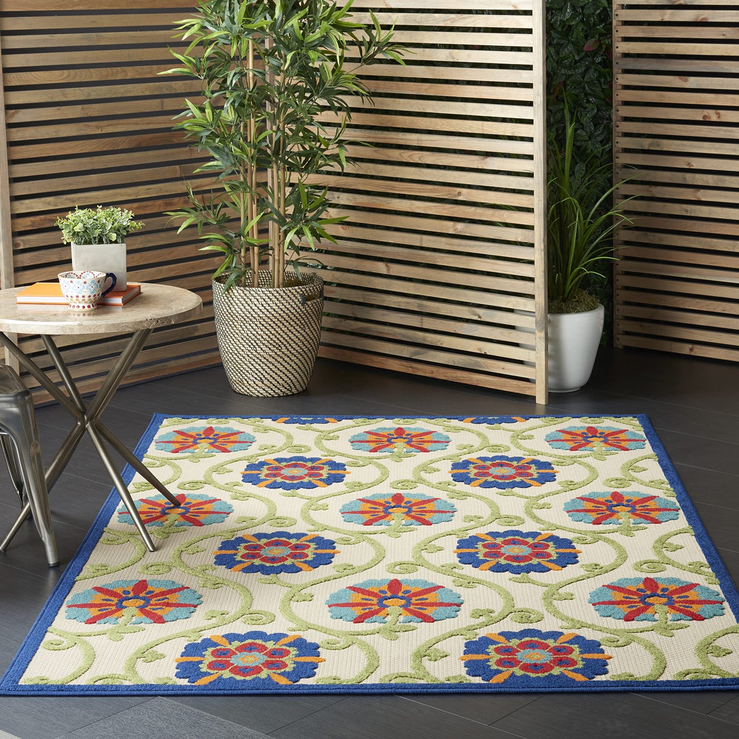 Nourison Home Aloha Blue Multicolor 3'6" x 5'6" Area Rug - Easy Clean, Non Shedding, Bed Room, Living Room, Dining Room, Kitchen (4' x 6')