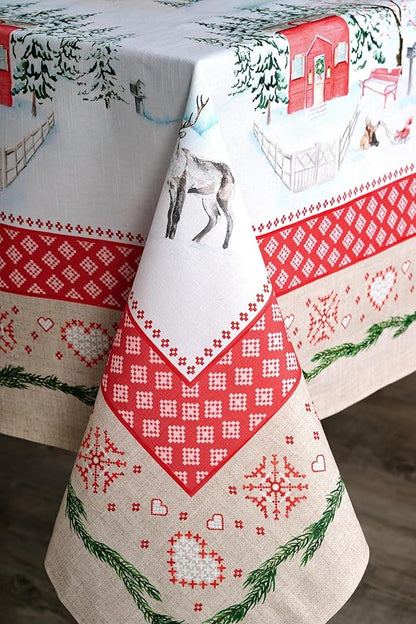 Maison d' Hermine Table Cloth Square Table 100% Cotton 60 x 60 Inches Fall Tablecloth Reusable Everyday Use for Thanksgiving Christmas Decorations Dining Farmhouse Party (Rural Christmas)