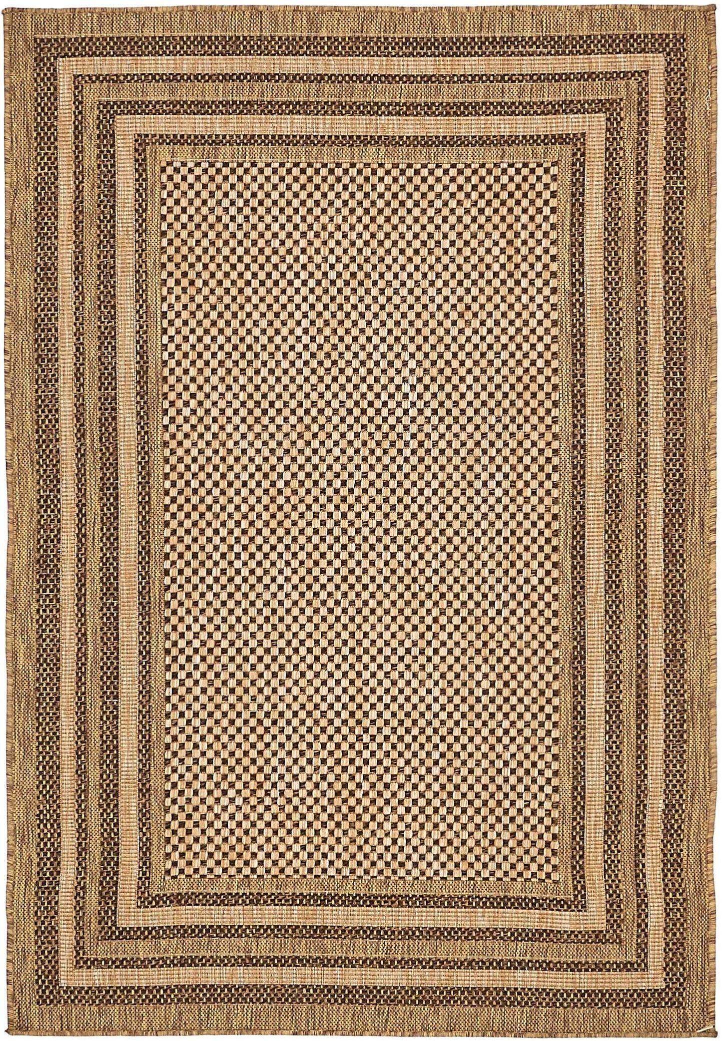 Unique Loom Outdoor Border Collection Area Rug - Multi Border (4' 1" x 6' 1" Rectangle, Light Brown/ Brown)