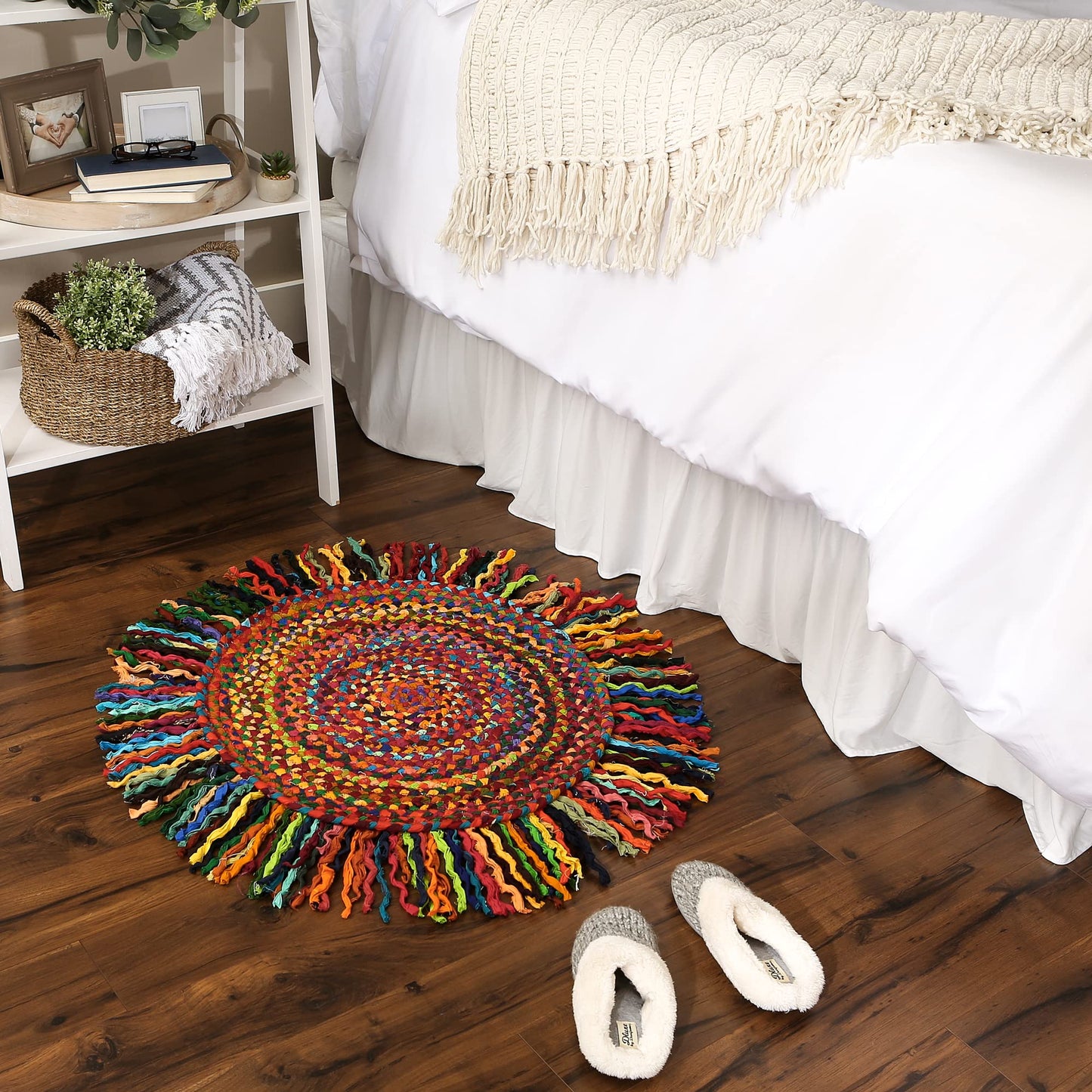 DII Chindi Home Collection Handwoven Multicolor Area Rag Rug, 3' Round with Fringe, Multi-Color