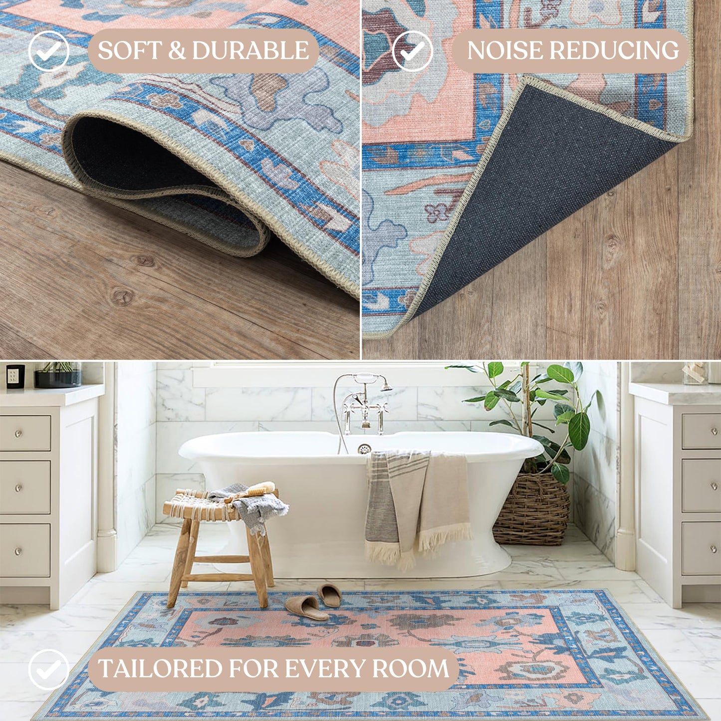 Fame Living Modern Oushak Rug, Vintage, Turkish, Eclectic, Floral, Pastel, Washable, Area Rugs for Living Room, Dining, Bedroom, Office, Entryway, Foyer, Playroom, Nursery, 5'x6'9"