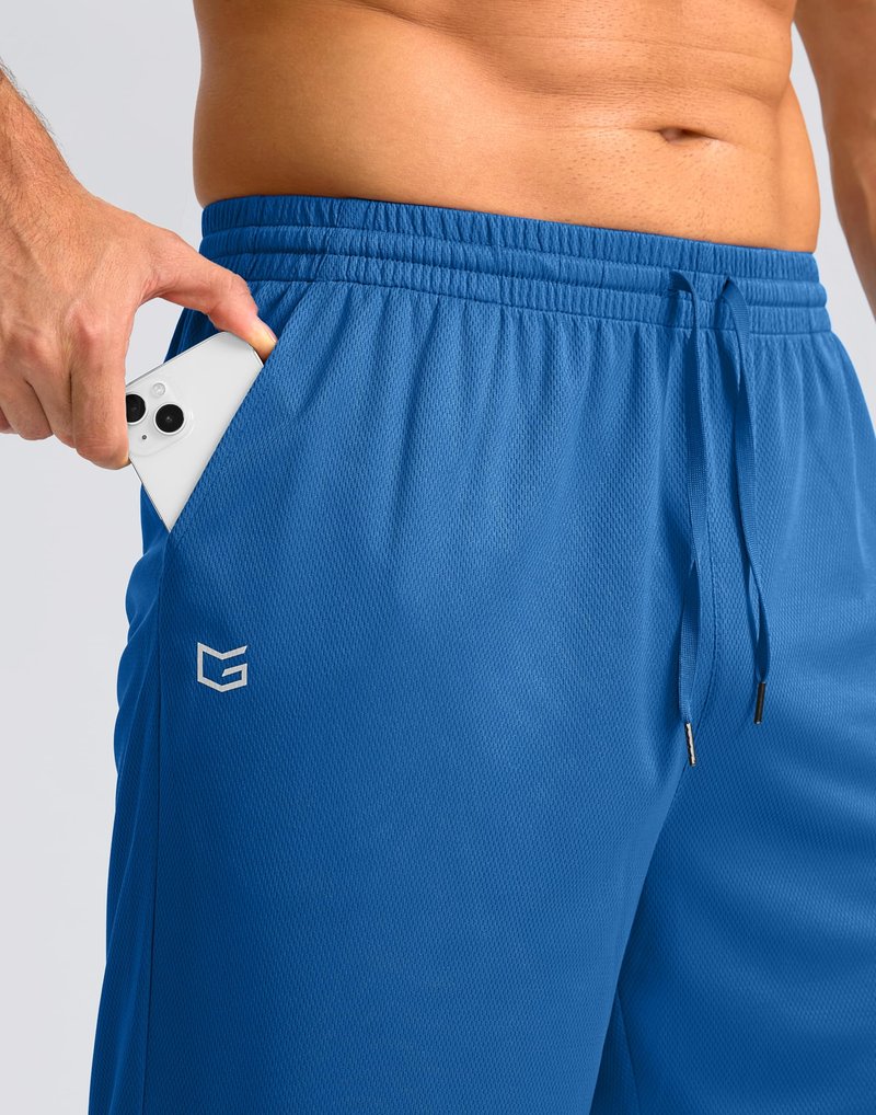 G Gradual Men's Athletic Shorts with Pockets 9" / 11" Long Basketball Shorts Lightweight Quick Dry Gym Workout Shorts for Men(Blue,L)