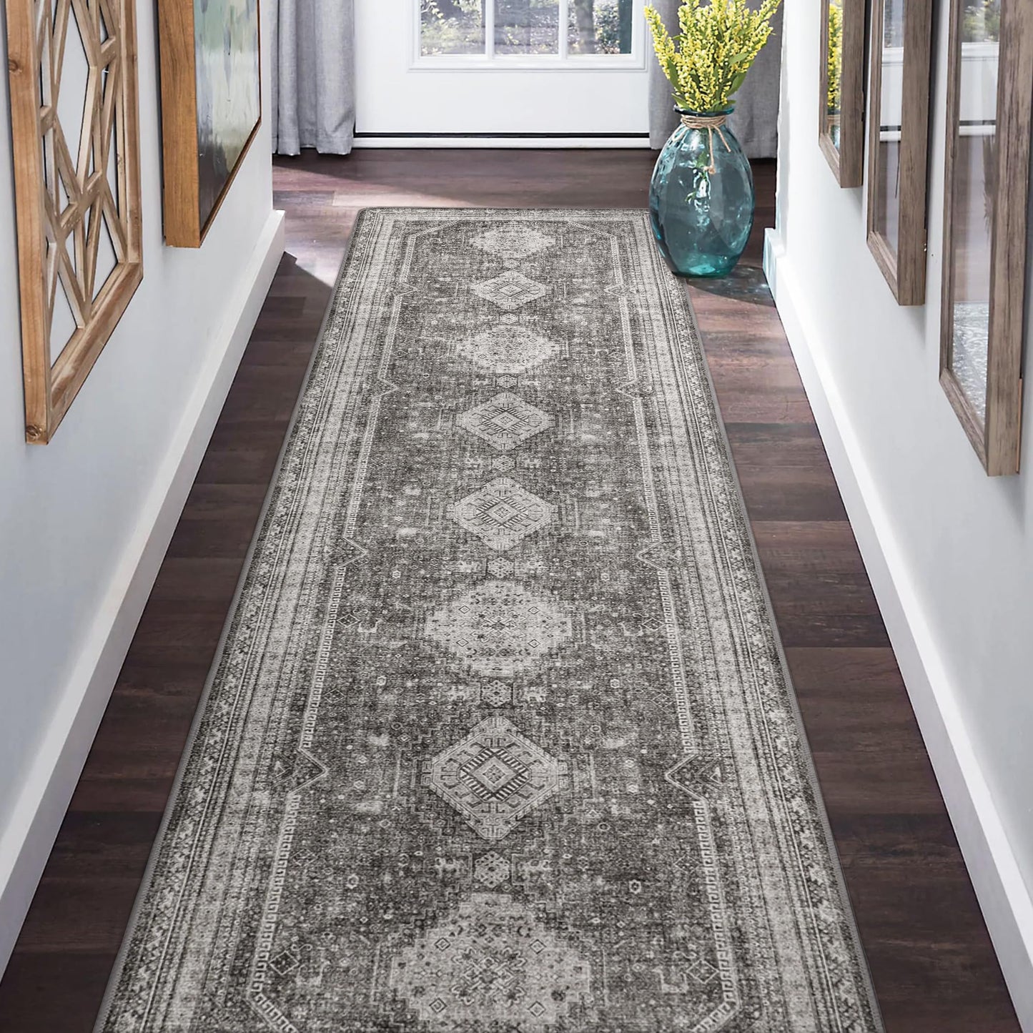 GENIMO 2x5 Non Slip Hallway Runner Rug, Machine Washable, Thin & Low Pile Lightweight for Kitchen, Laundry, Entryway, Bedroom & Living Room, Gray