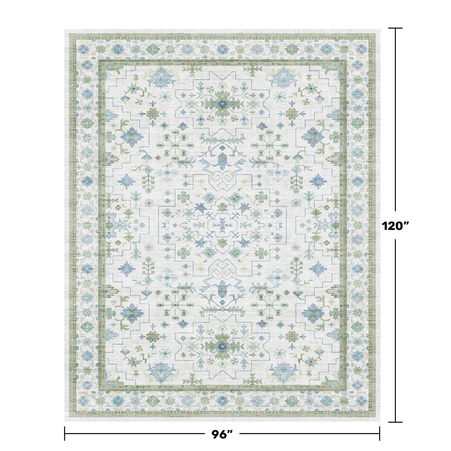 Hazo Haus Blue and Green Living Room Rug 8x10 - Cream Oushak Vintage Boho Floral Farmhouse, Washable Low Pile Non-Slip Extra Large Area Rugs for Bedroom, Girls, Boys, Playroom, Lounge