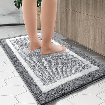 OLANLY Small Bathroom Rugs 24x16, Extra Soft and Absorbent Microfiber Bath Rugs, Non-Slip, Machine Washable, Quick Dry Shaggy Bath Carpet, Bath Mats for Bathroom Floor, Tub, Shower, Grey