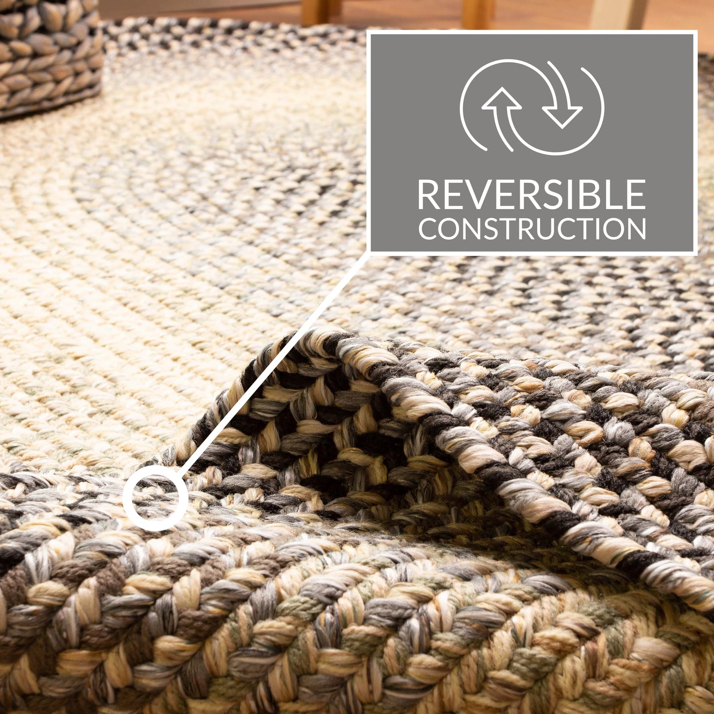 Super Area Rugs Braided Rugs 2X3 Farmhouse Kitchen Rug - Ridgewood Gray Braided Rug for Living Room - Reversible - Indoor/Outdoor - Made in USA - Graphite/Beige, 2' X 3' Oval
