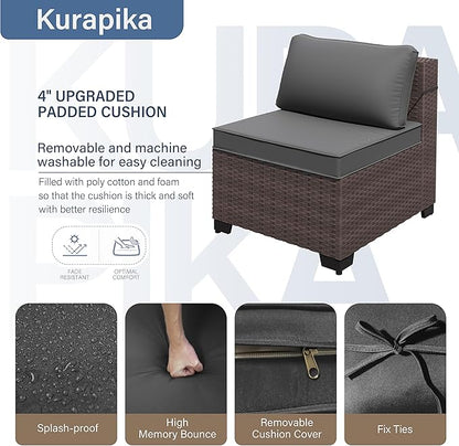 Kurapika 10 Pieces Patio Furniture Set, Rattan Wicker Sofa Set, Outdoor Conversation Sets w/Swivel Rocking Chairs Patio Sectional Sofa w/4 Inch Cushion, Grey