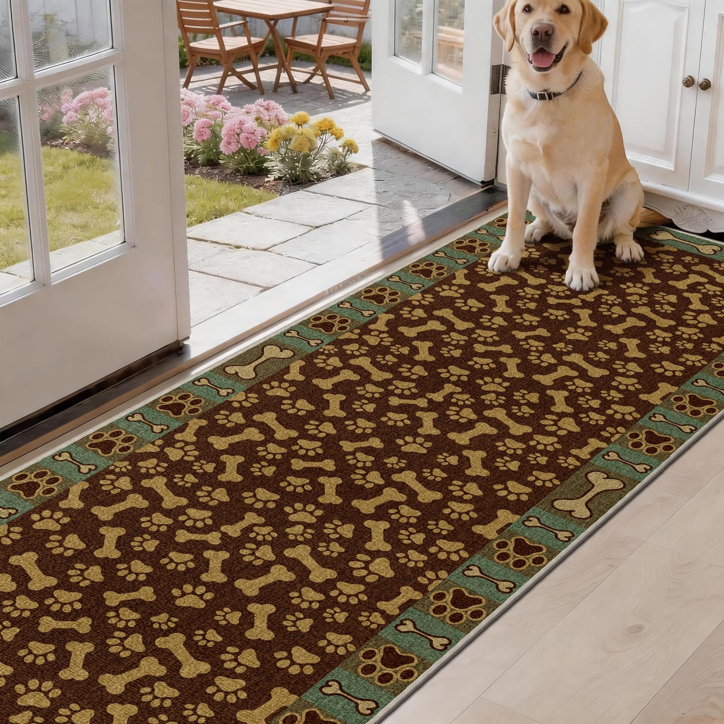 TTelephant Waterproof 2x6 Runner Rug Non Slip - Floor Runners for Dogs,Washable & Joint-Friendly Dense Loop Pile Carpet Runners for Hallway, Kitchen, Indoor Entryway, Laundry, Brown Paws