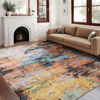 MilleLoom 6x9 Washable Modern Abstract Rug Non Slip Rug Stain Resistant Carpet Contemporary Low Pile Floor Cover for Living Room Dining Room Bedroom, Yellow/ 6'x 9'