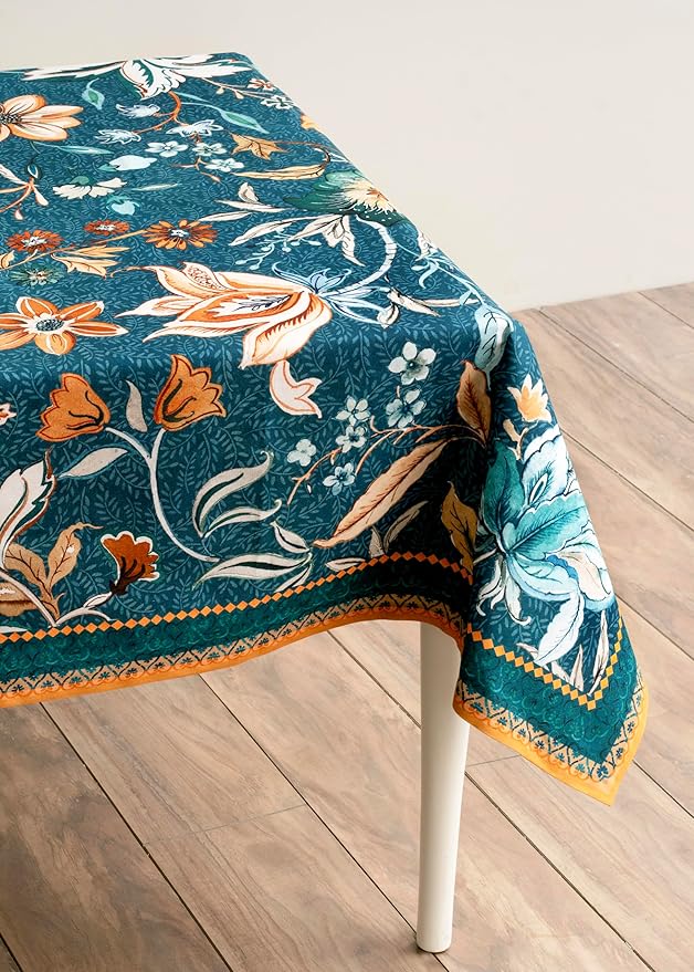 Maison d' Hermine Table Cloth Rectangle Table 100% Cotton 54 x 72 Inches Fall Tablecloth Reusable Everyday Use for Thanksgiving Christmas Decorations Dining Farmhouse Party (Luxury Loft - Dark Teal)