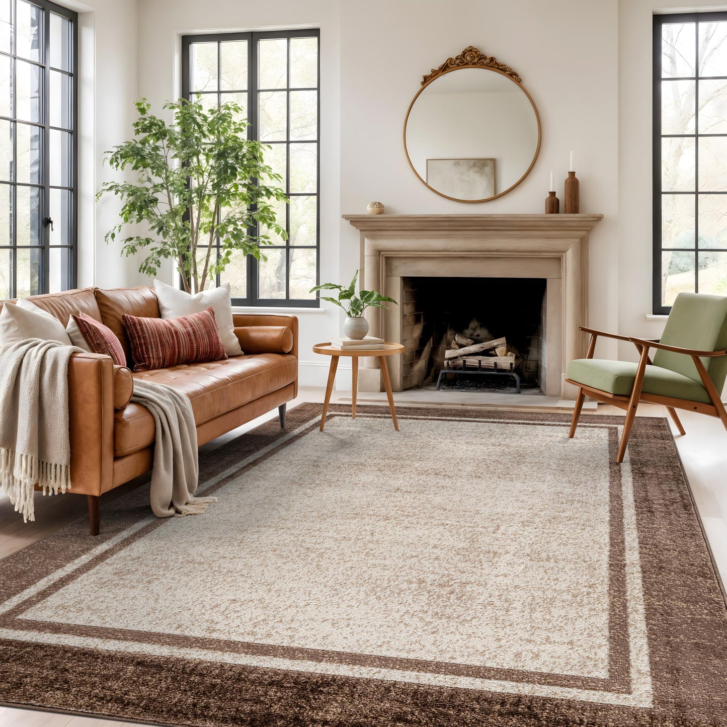 Rugshop Modern Transitional Bordered Indoor Area Rug for Living Room,Bedroom,Kitchen Rug Low Pile Rug with Jute Backing 7' 10" x 10' Beige