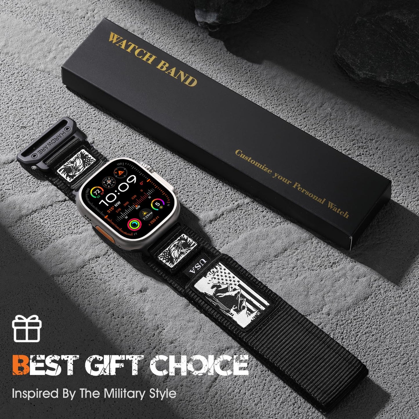 SNBLK Rugged Nylon Braided Bands Compatible with Apple Watch Series 10 Band for Men 49mm 46mm 45mm 44mm 42mm, Soft Woven Stars- Stripes Flag Strap for iWatch Ultra 2 Series 9 8 7 6 5 4 3 1 SE