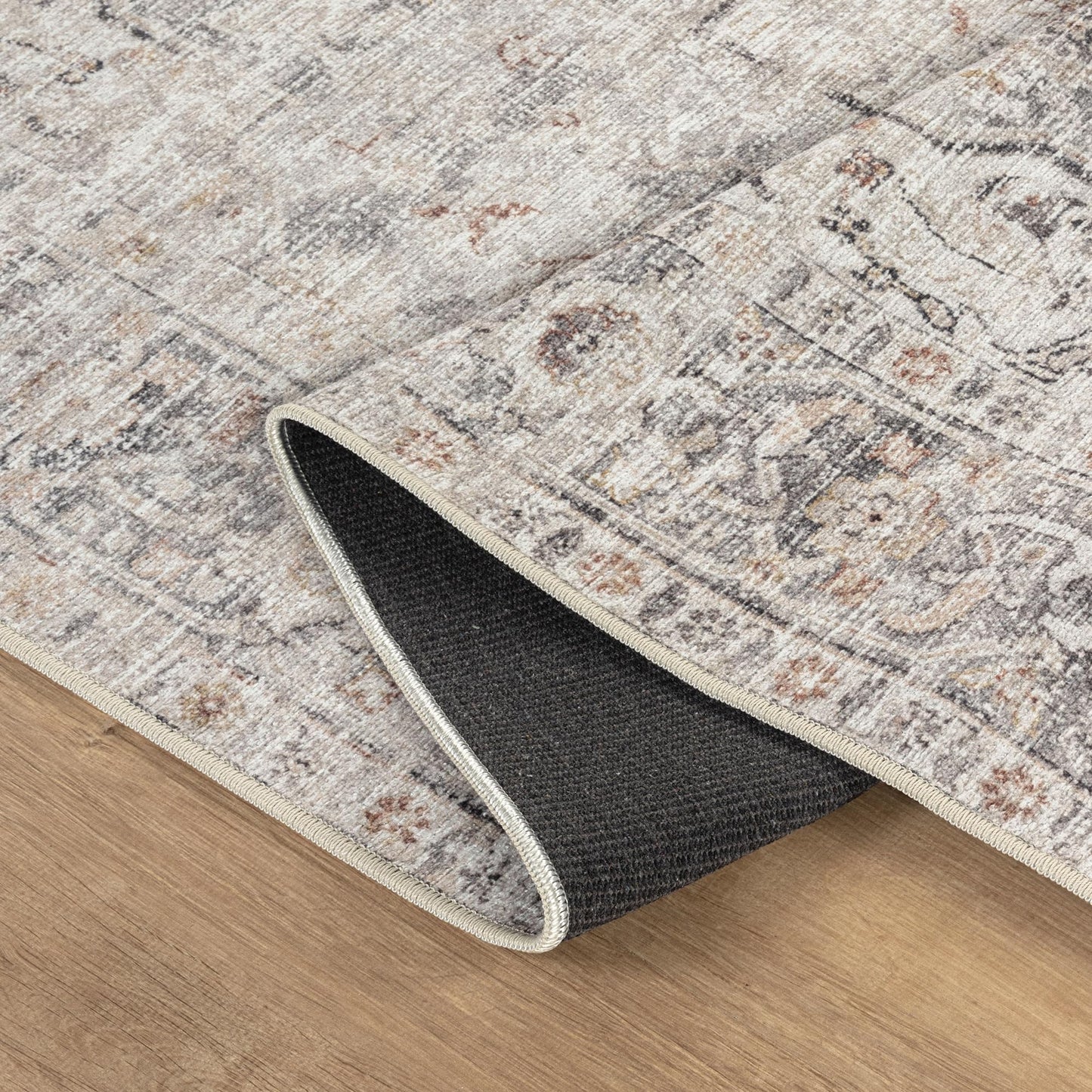 Bloom Rugs Caria Washable Non-Slip 4x6 Rug - Ivory/Gray/Caramel Traditional Area Rug for Living Room, Bedroom, Dining Room, and Kitchen - Exact Size: 4' x 6'