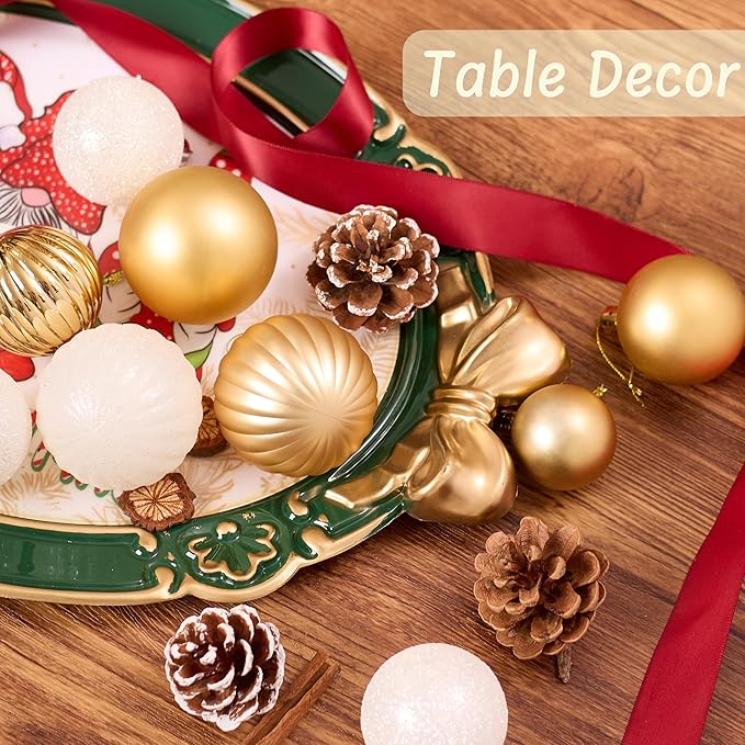 50ct Christmas Balls Ornaments for Xmas Tree, White and Gold Shatterproof Christmas Tree Decorations Hanging Ball for Holiday Party Decor(1.57"-2.36")