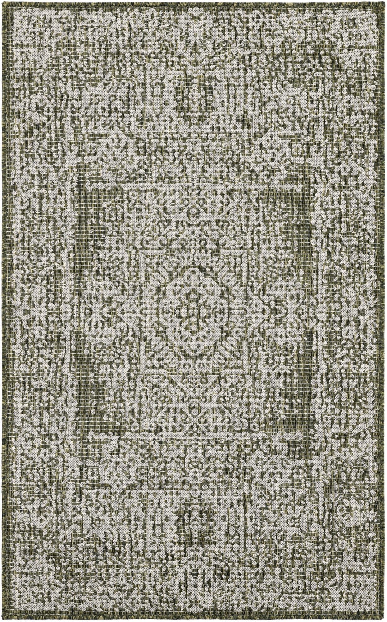 Unique Loom Outdoor Traditional Collection Area Rug - Timeworn (3' x 5' 1" Rectangle Green/Ivory)