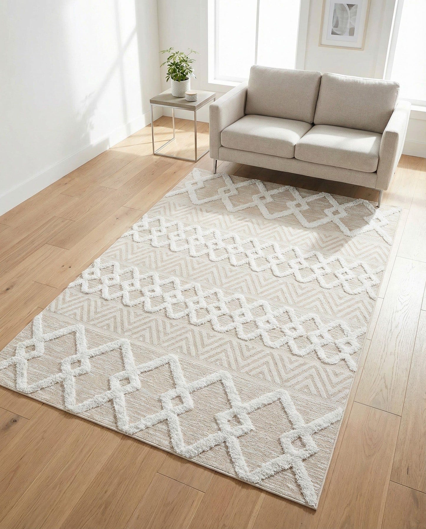 Rugs.com - Sabrina Soto Casa Rug – 5' 3 x 8' Beige Cotton Textured Rug – Modern Tribal Design for Living Rooms, Bedrooms, and Offices