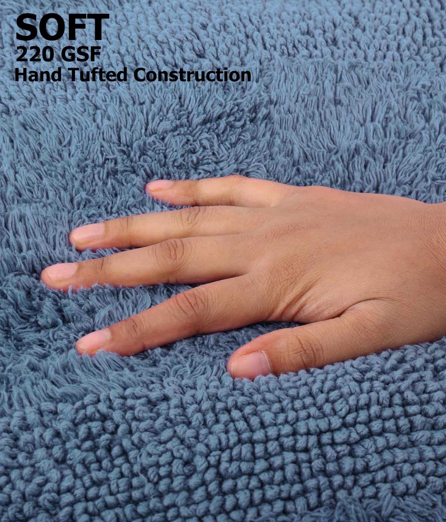 COTTON CRAFT Luxurious Bath Mat Rug - Set of 2 Reversible Heavyweight Step Out Bath Mats for Bathroom Floor, Tub and Shower - Pure Cotton Soft Plush Absorbent Tufted Racetrack Mat - 17x24 - Azure Blue