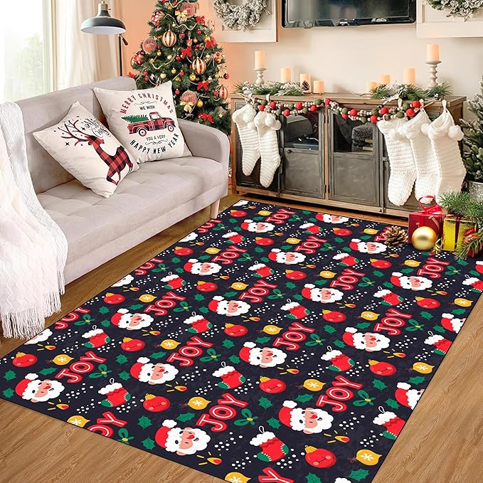 4' X 6' Christmas Area Rugs Xmas Rug Indoor for Living Room Bedroom Dining Room Laundry Nursery Classroom Santa Claus Carpet for Kids Girls Boys Floor Mat Pad Cute