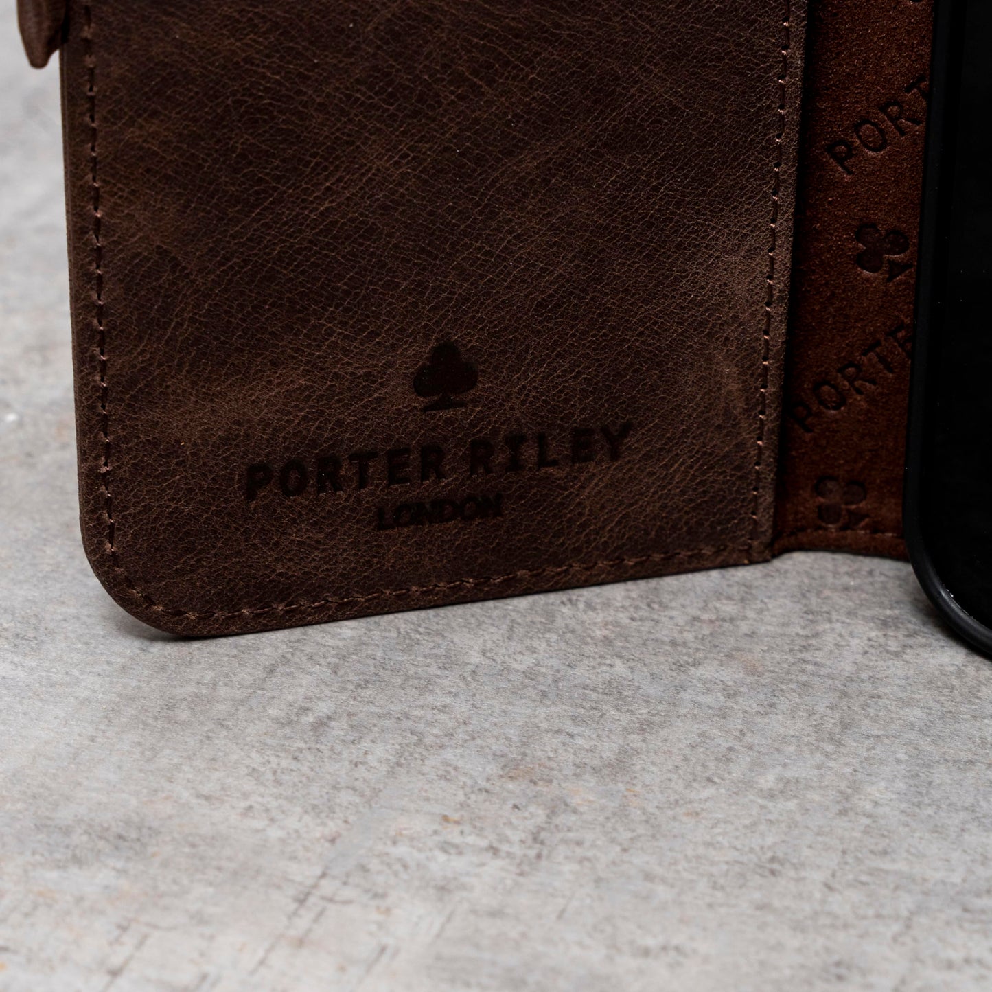 Porter Riley - Leather Case Compatible with iPhone 17 Pro Max. Premium Genuine Leather Stand/Cover/Wallet/Flip Case with Card Slots & Horizontal Stand (Chocolate Brown)