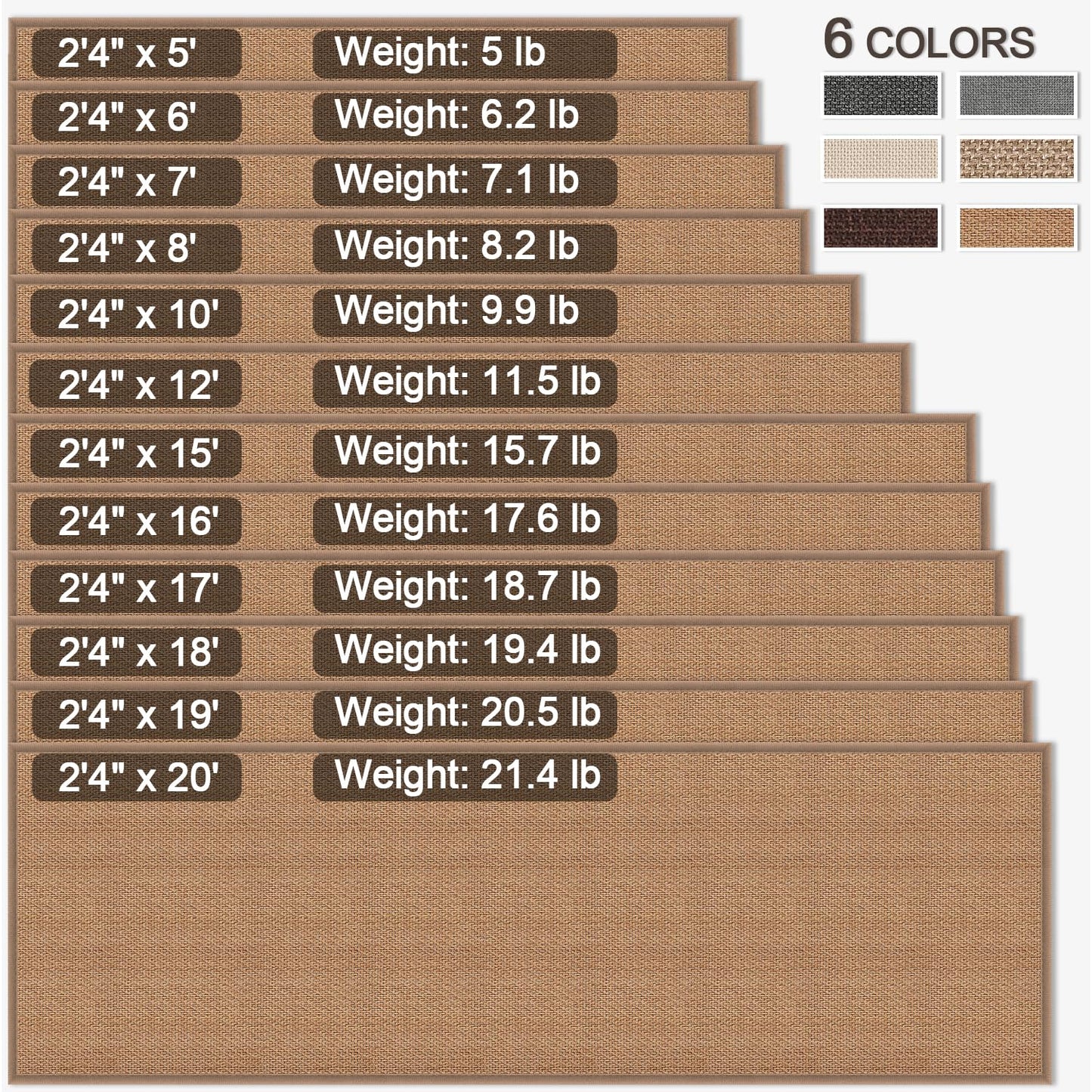 20ft Natural Jute Hallway Runner Rug Non Slip Washable, Rubber Backed Long Khaki Indoor Entryway Runner, Absorbent Kitchen Carpet Sink Rug