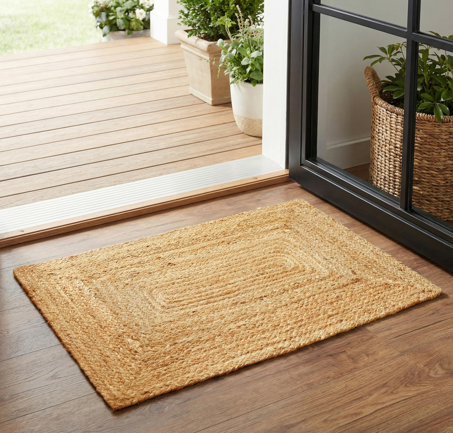 Jute Braided Small Rug, Natural - 2x3 Feet, Accent Reversible Hand Woven Doormat for Entryway, Kitchen, Living Room, Nursery | Rustic Neutral Front Door Floor Mat for Outdoor/Indoor Use - 24x36 Inches
