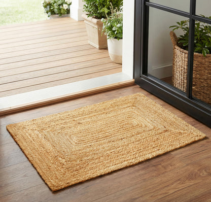 Jute Braided Small Rug, Natural - 2x3 Feet, Accent Reversible Hand Woven Doormat for Entryway, Kitchen, Living Room, Nursery | Rustic Neutral Front Door Floor Mat for Outdoor/Indoor Use - 24x36 Inches