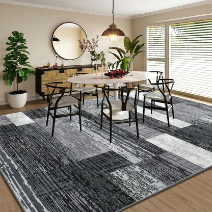 Large Area Rugs,Modern Geometric Patchwork Floor Decor for Bedroom Aesthetic Carpet, Rockwood Collection, Indoor Rugs for Living Room, Dining Room, Nursery, Office, Machine Washable Rug,5x8 Ft Grey