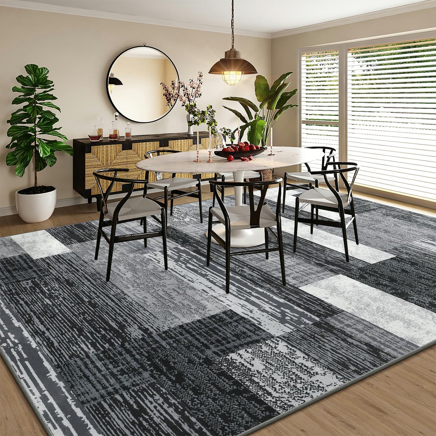 Large Area Rugs,Modern Geometric Patchwork Floor Decor for Bedroom Aesthetic Carpet, Rockwood Collection, Indoor Rugs for Living Room, Dining Room, Nursery, Office, Machine Washable Rug,4x6 Ft Grey