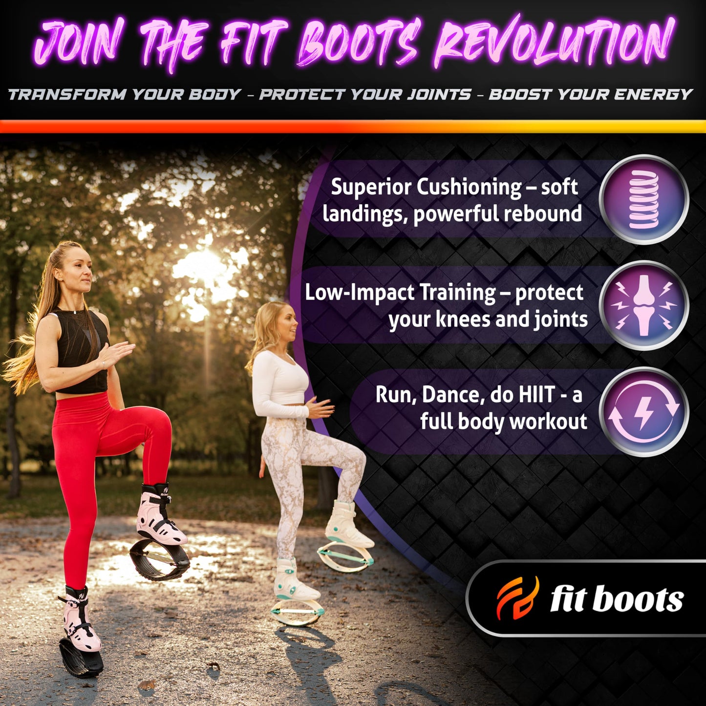 FIT BOOTS for Women Exercise - Premium Moon Shoes for Jumping, Kangaroo Shoes for Training, Cardio & Fun, Joint-Friendly, Rebounder Jumps Boots for Adults & Kids, Bouncy Workout (Women-White)