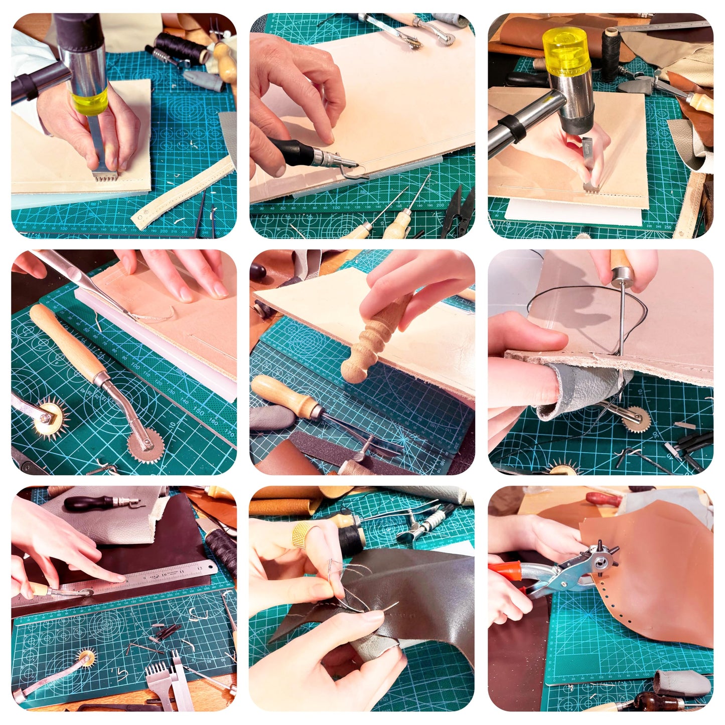 MINUS MUKYS Leather Working Kit Complete Leather Tools Set for Crafts Shoe Repair Kit Belts Includes Hole Puncher for Crafts Sewing Tools Awl Stitching Tool Cutting Mat Ideal for Beginners