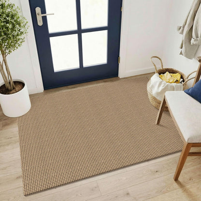 KOZYFLY Washable 3x4 Woven Entry Area Rug, Braided Throw Rugs for Entryway, Non Slip Door Mat Indoor Outdoor Entrance, Front Porch Foyer Carpet for Kitchen, mudroom, Bathroom, Orange Beige/Tan/Brown
